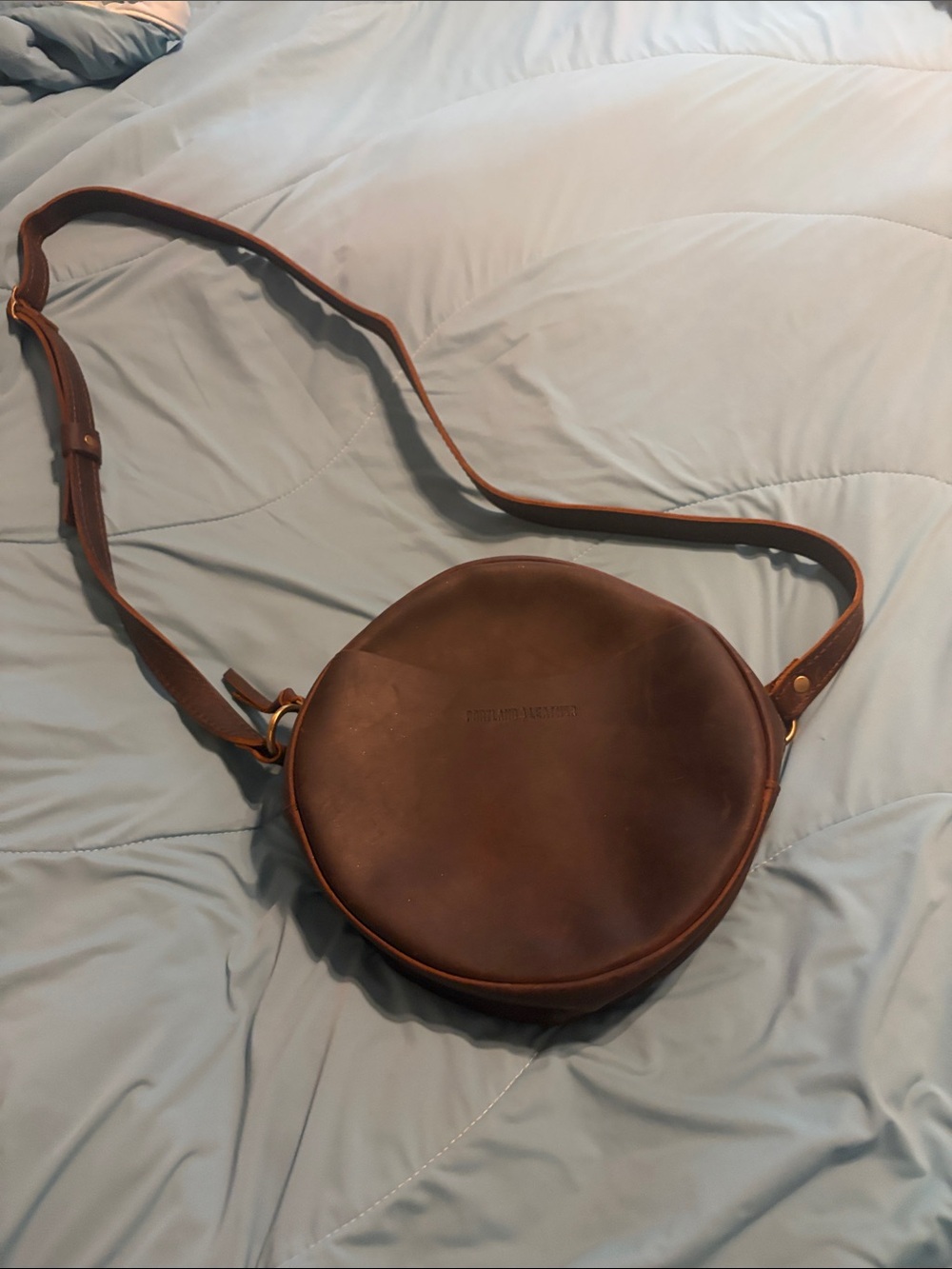 Round Brown Leather Crossbody Bag